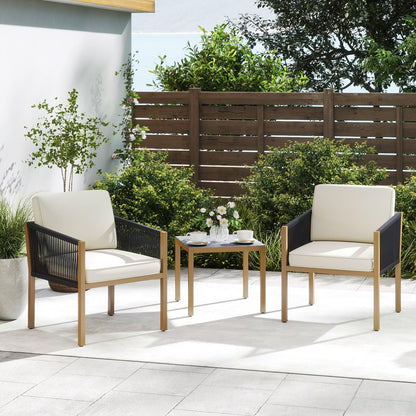 3PCS Patio Bistro Set, Woven Rope Outdoor Conversation Set with Cushions