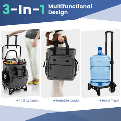 50-Can Large Rolling Cooler with Adjustable Handle and Bottom Plate