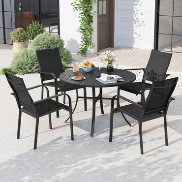 Patio Dining Table 108CM Round Metal Slat Table with Umbrella Hole