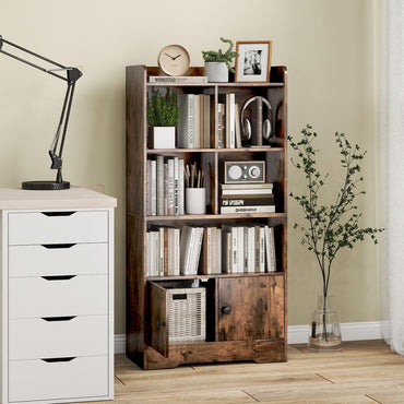 Freestanding Bookcase with 2 Storage Cabinets and 5 Cubbies