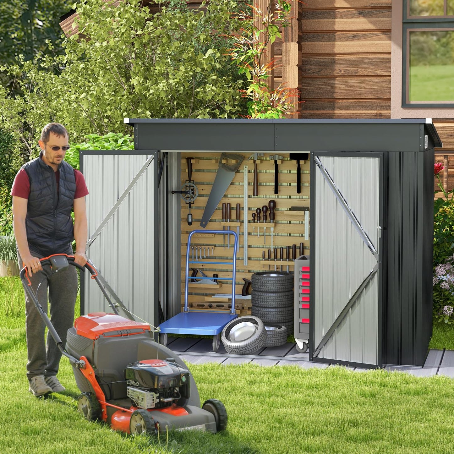Outdoor Storage Shed Garden Tool House with 2 Doors