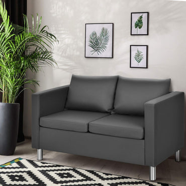 2-Seater PU Leather Accent Tub Sofa Loveseat with Pillows