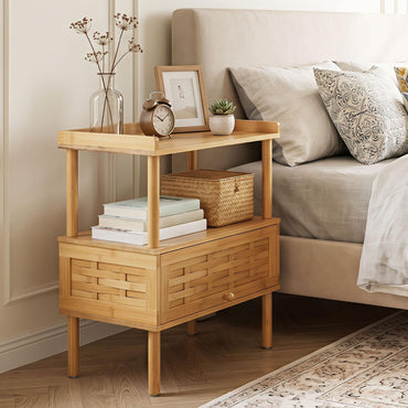 Bamboo Bedside Table, Boho Rattan Nightstand