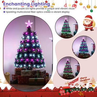 93 CM Pre-Lit Artificial Christmas Tree Xmas Tree with Multicolored Optical Fibers