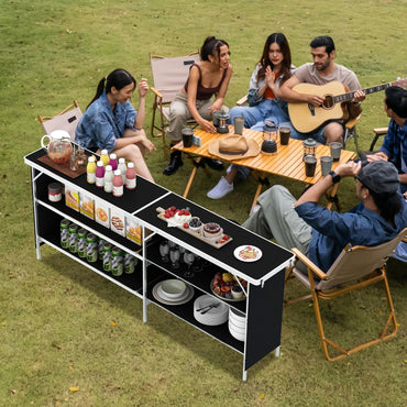 206cm Aluminum Portable Picnic Table with 2-Tier Open Shelves