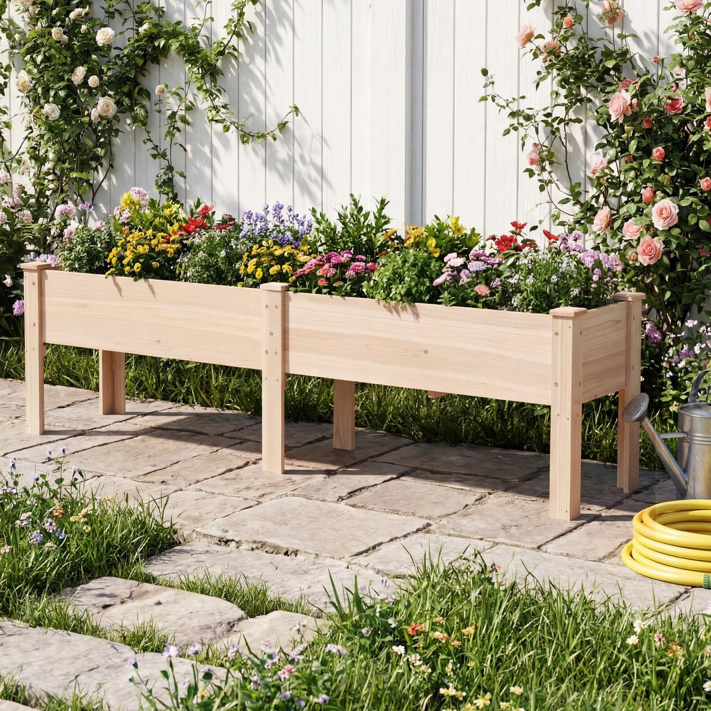 Raised Garden Bed, Wooden Elevated Planter Box with Legs and Drainage Holes