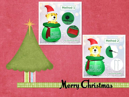 1.5M Blow Up Inflatable LED Christmas Cute Bear with Santa Hat