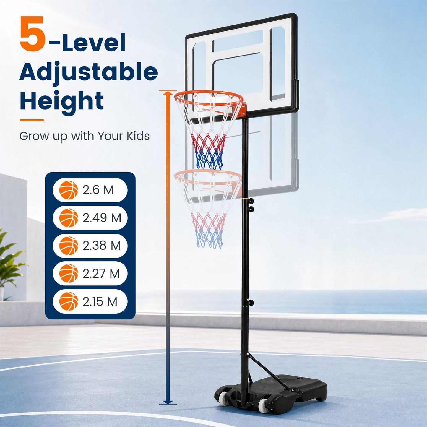 10FT Portable Basketball Hoop and Stand with Wheels
