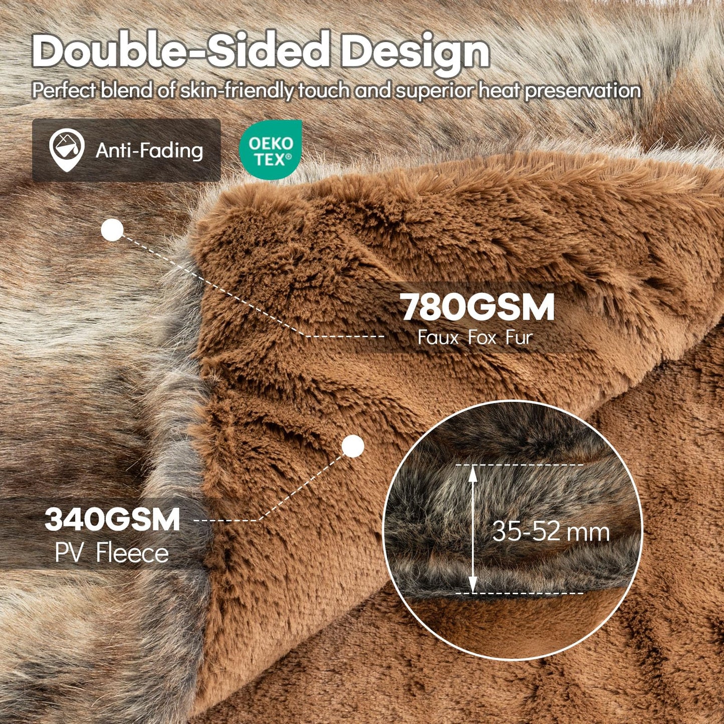 780GSM Soft Plush Fuzzy Luxury Faux Fox Fur Blanket