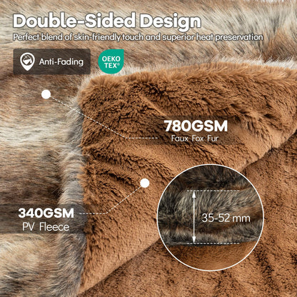 780GSM Soft Plush Fuzzy Luxury Faux Fox Fur Blanket
