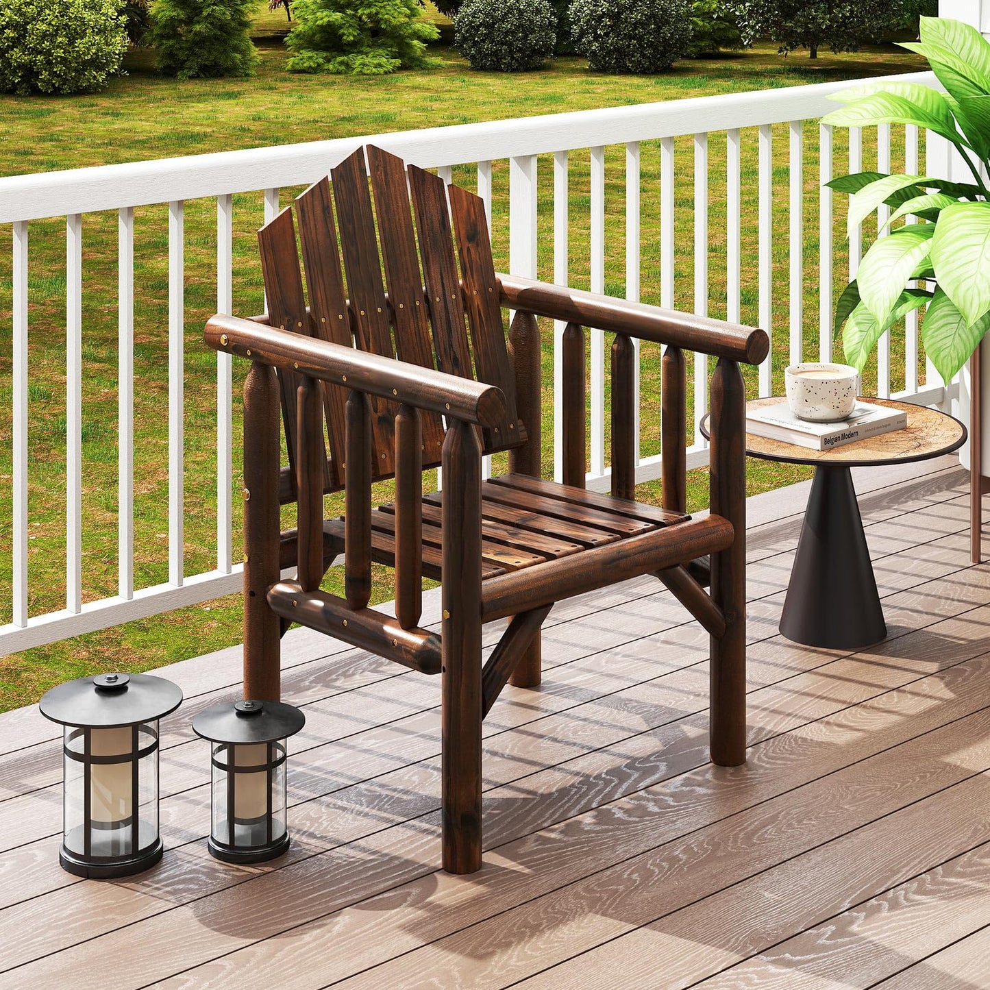 Garden Chair, Outdoor Dining Chairs with Armrests & Reclined High Backrest