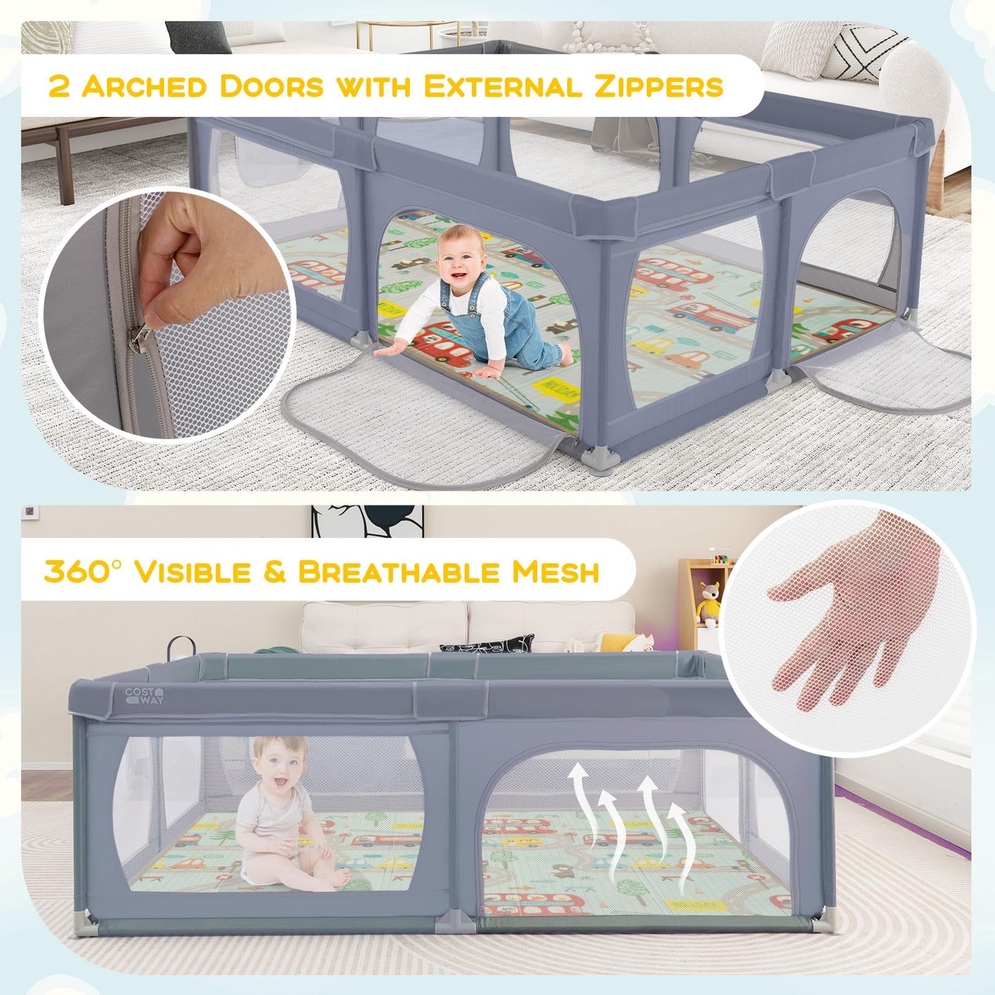206 x 147cm Extra Large Toddler Fence with Mat