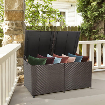 GiantexUK 270/660L Garden Storage Box, Weatherproof Rattan Deck Box with Zippered Liner and Solid Pneumatic Rod
