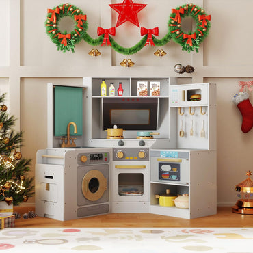 Corner Kitchen Playset with Pull-out Trash Can