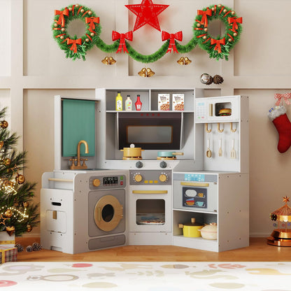 Corner Kitchen Playset with Pull-out Trash Can