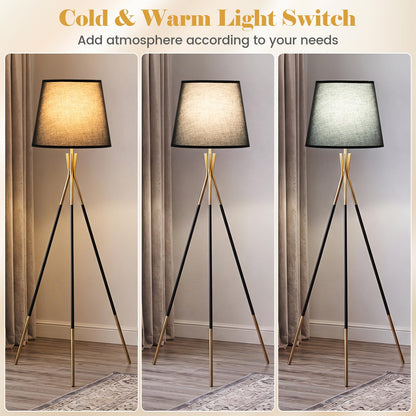 Modern Metal Tripod Floor Lamp with Fabric Shade & Foot Switch