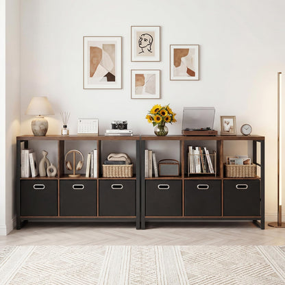 6 Cube Storage Organizer with 3 Storage Bins Sturdy Metal Frame and 3 Open Shelves