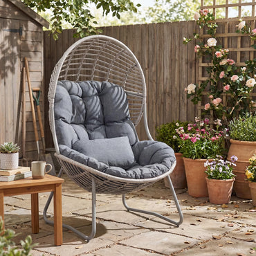PE Wicker Egg Chair with Removable Seat and Back Cushion for Indoor Outdoor