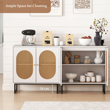 Kitchen Buffet Sideboard, Wooden Storage Cabinet with 2 PE Rattan Doors