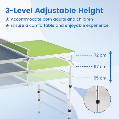 Foldable Mini Table Tennis Set with 2 Paddles and 3-Level Adjustable Height