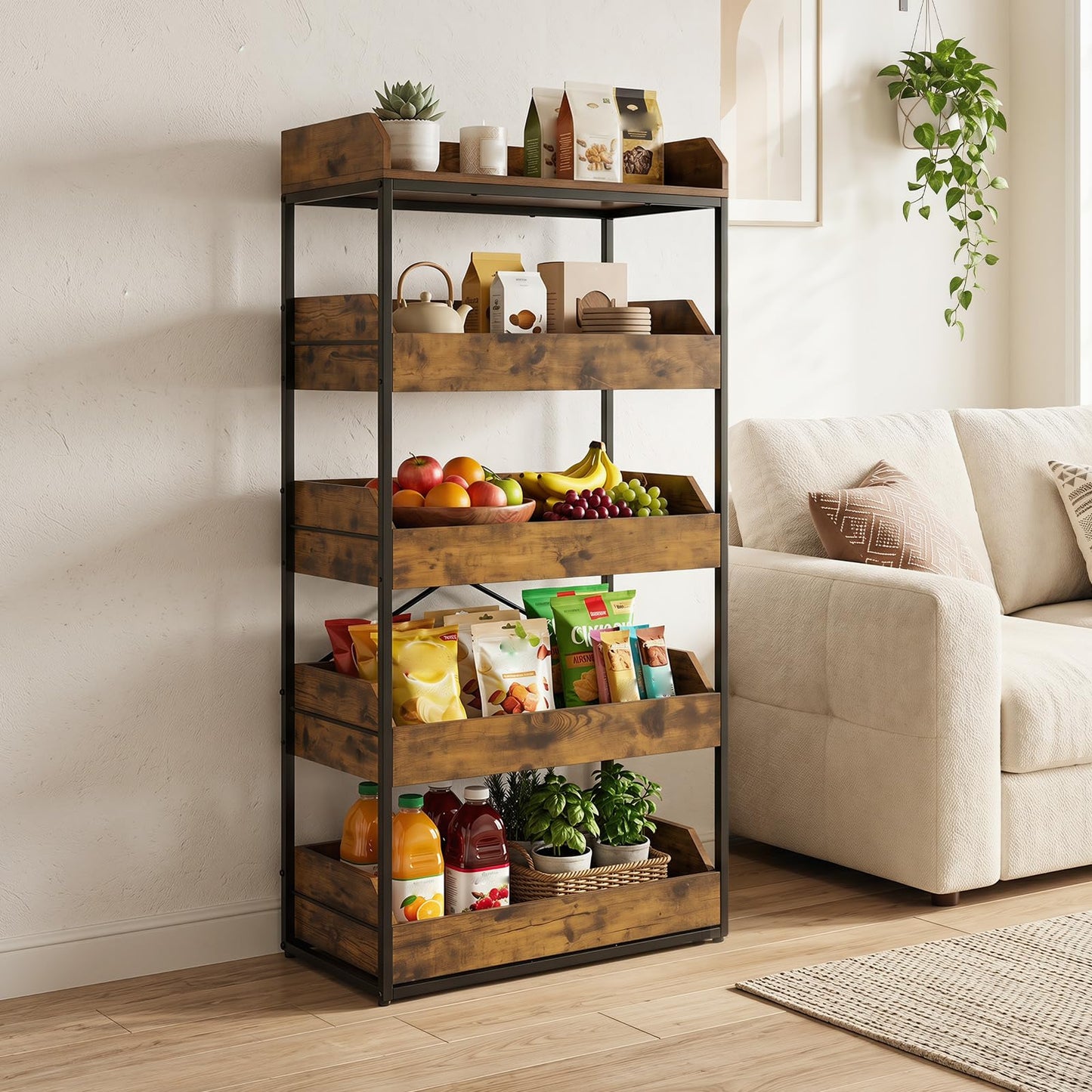 5-Tier Food Storage Rack Retail Snack Display Shelf with 4 Pull-out Drawers