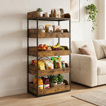 5-Tier Food Storage Rack Retail Snack Display Shelf with 4 Pull-out Drawers