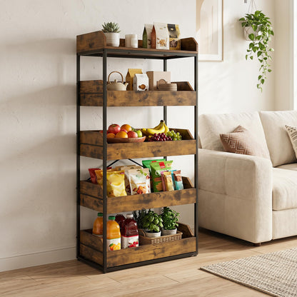5-Tier Food Storage Rack Retail Snack Display Shelf with 4 Pull-out Drawers