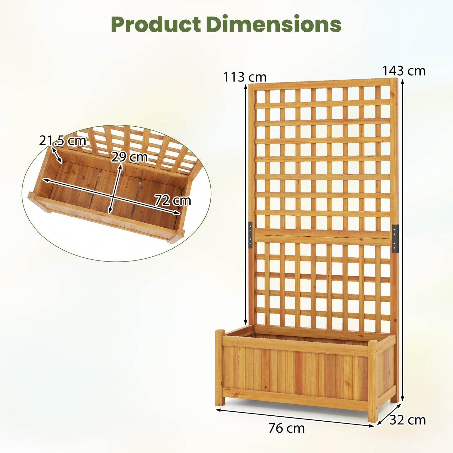 Raised Garden Bed with Trellis, Wooden Trough Planter