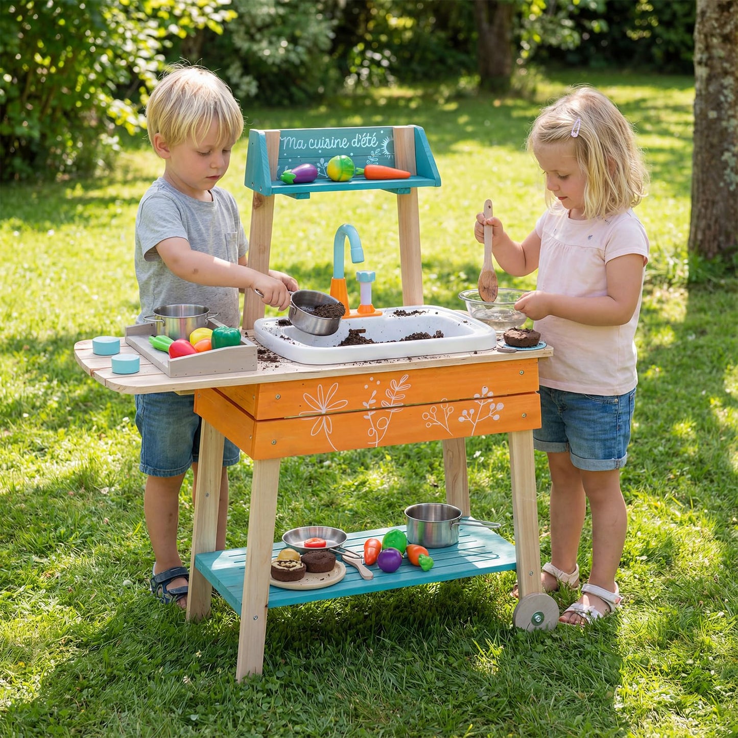 Mud Kitchen, Outdoor Kids Play Kitchen with Removable Sink