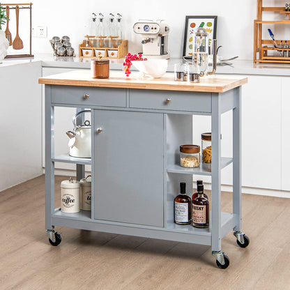 Mobile Kitchen Island Cart Rolling Kitchen Island with Rubber Wood Top