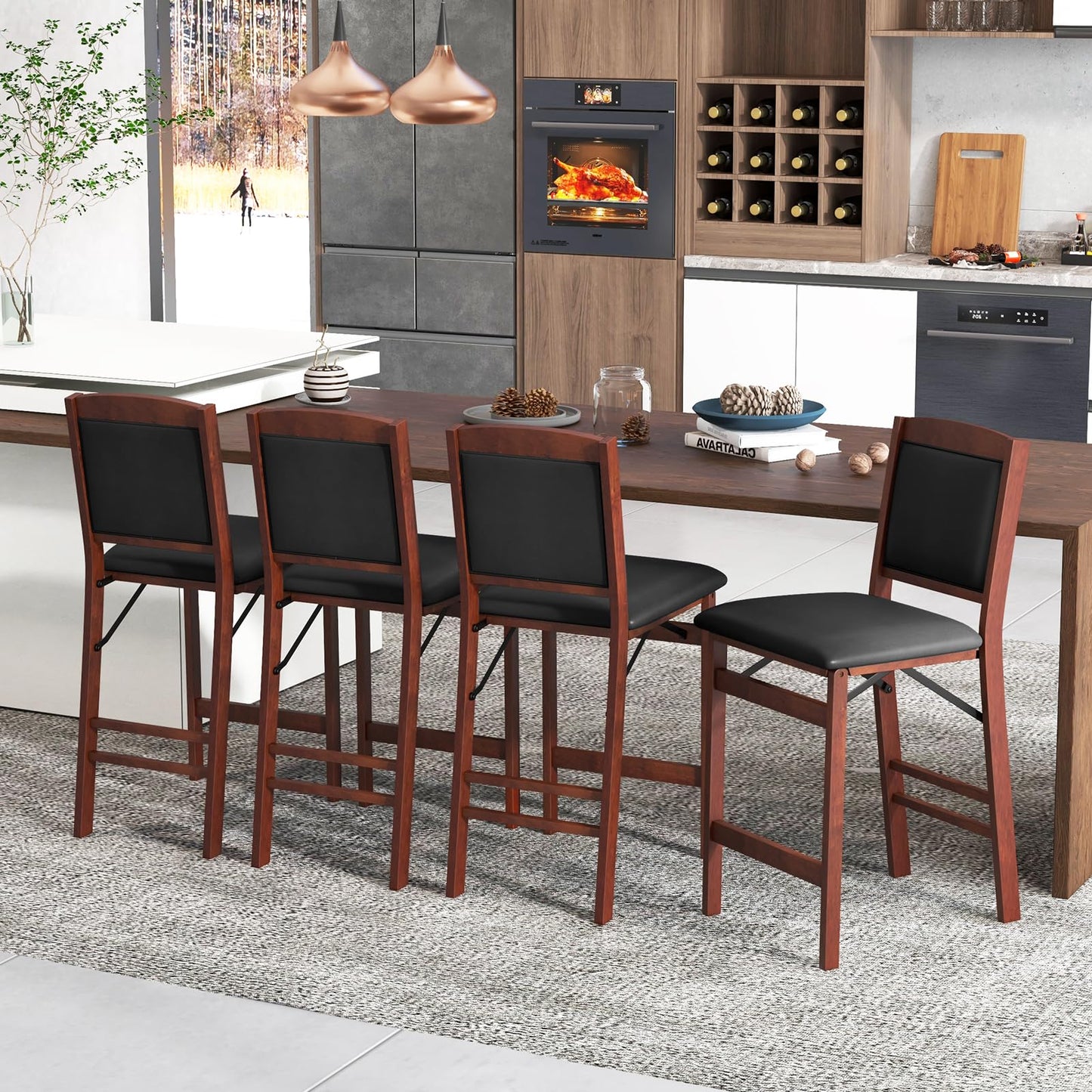 Set of 2 Counter Height Chairs with Rubber Wood Legs