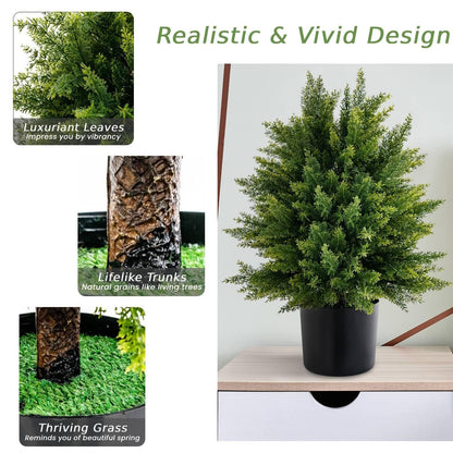 Set of 2 Artificial Cedar Topiary Ball Trees with Cement Pot