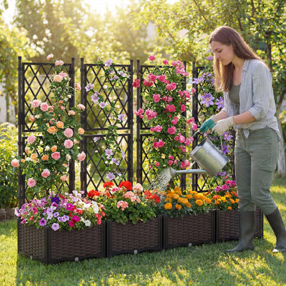 Garden Planter with Trellis, Weather-Resistant Trough Grow Box