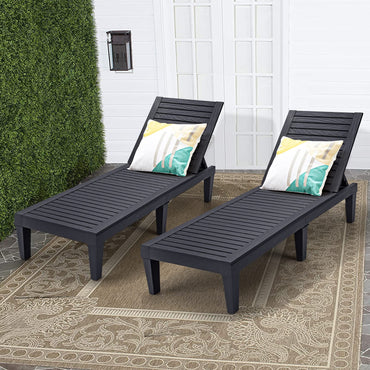 5 Positions Adjustable Outdoor Chaise Lounge Chair with Wood Texture Surface