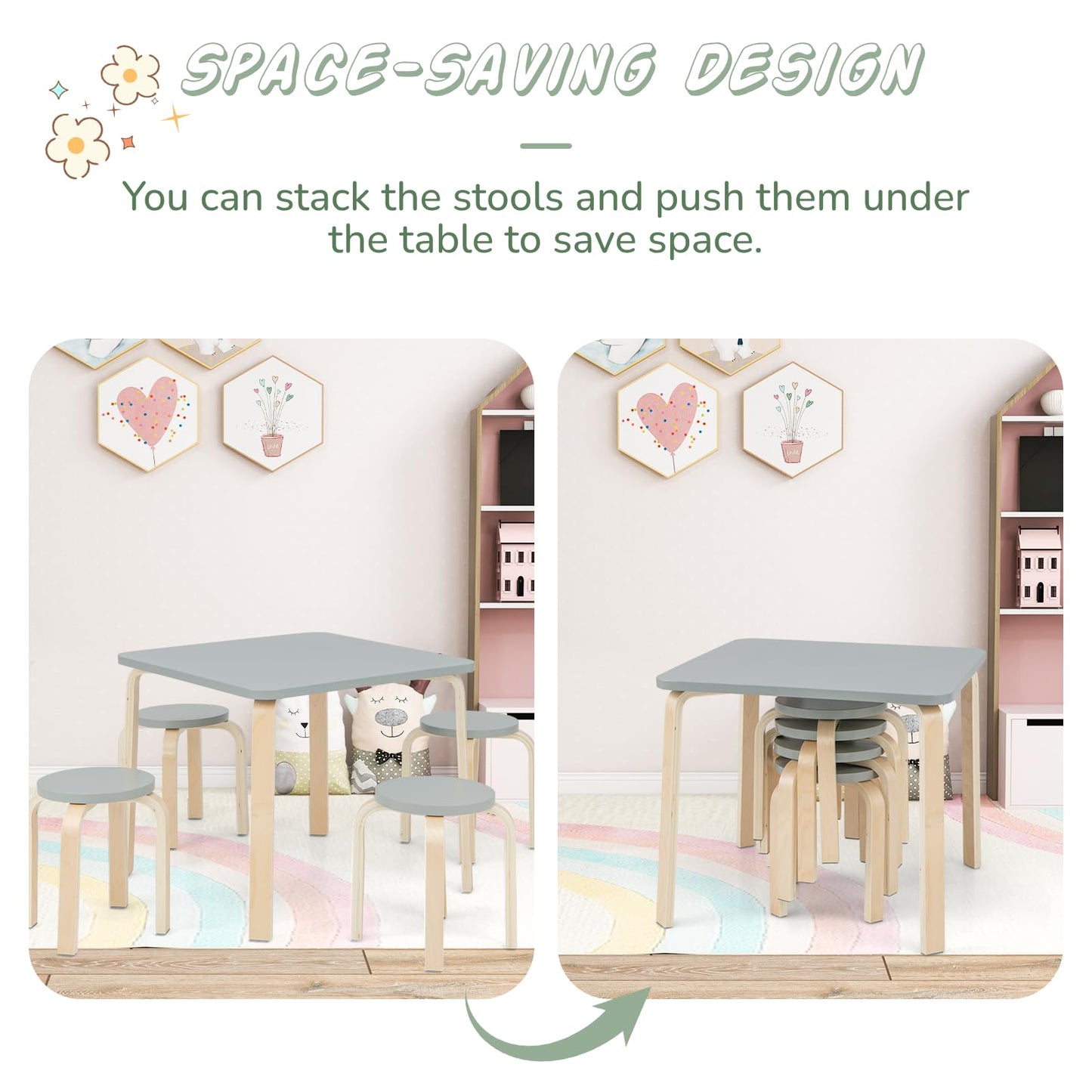 5-Piece Kids Table and Chair Sets for Play Room