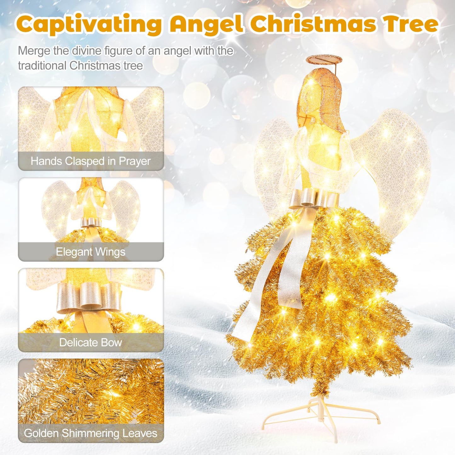 1.57M Lighted Christmas Angel Tree with Hands Clasped in Prayer