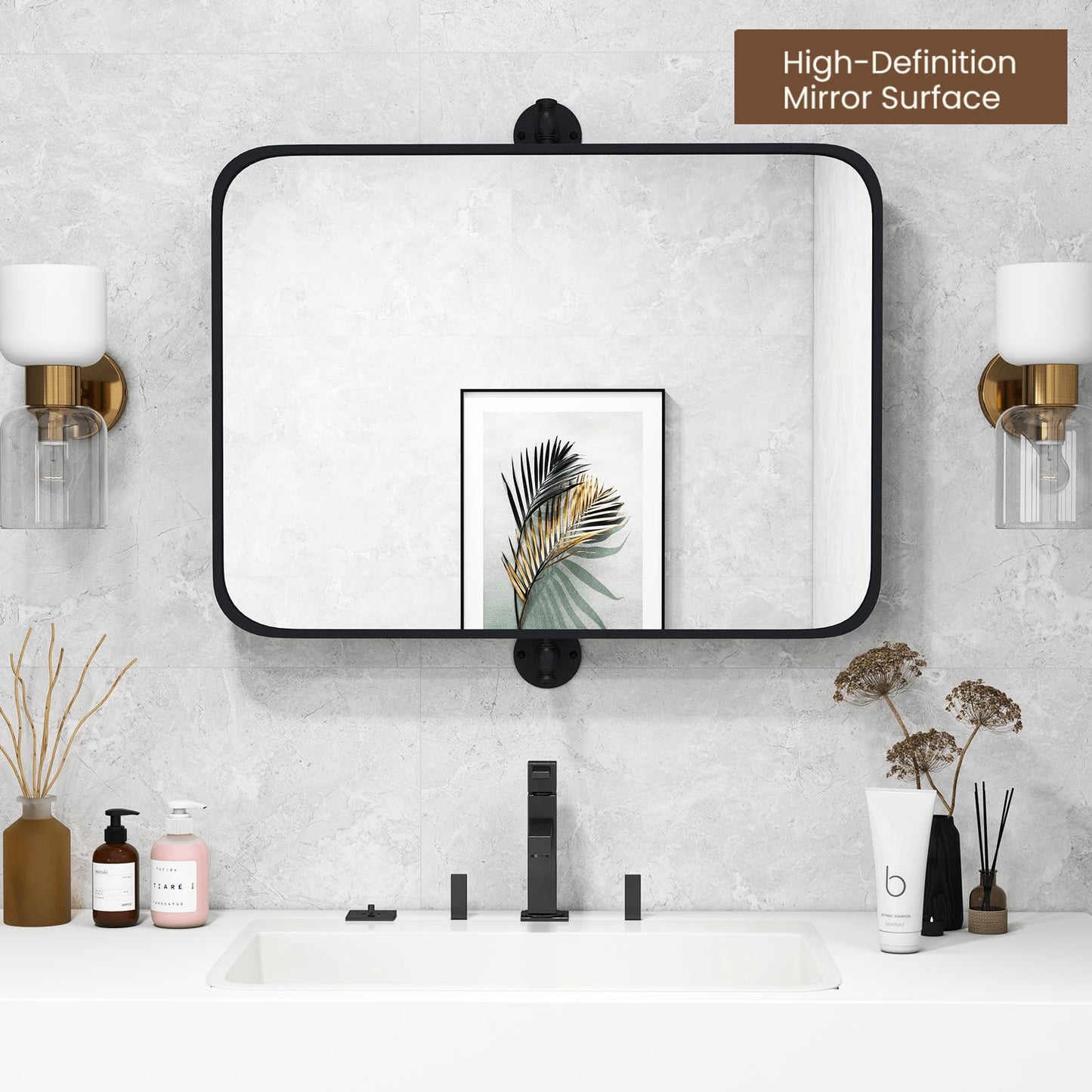 Black Metal Framed Pivot Rectangle Wall-Mounted Mirror