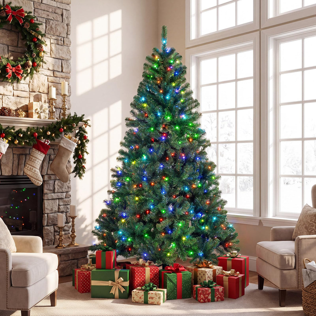 6FT Pre-lit Christmas Tree with 300 RGB LED Lights