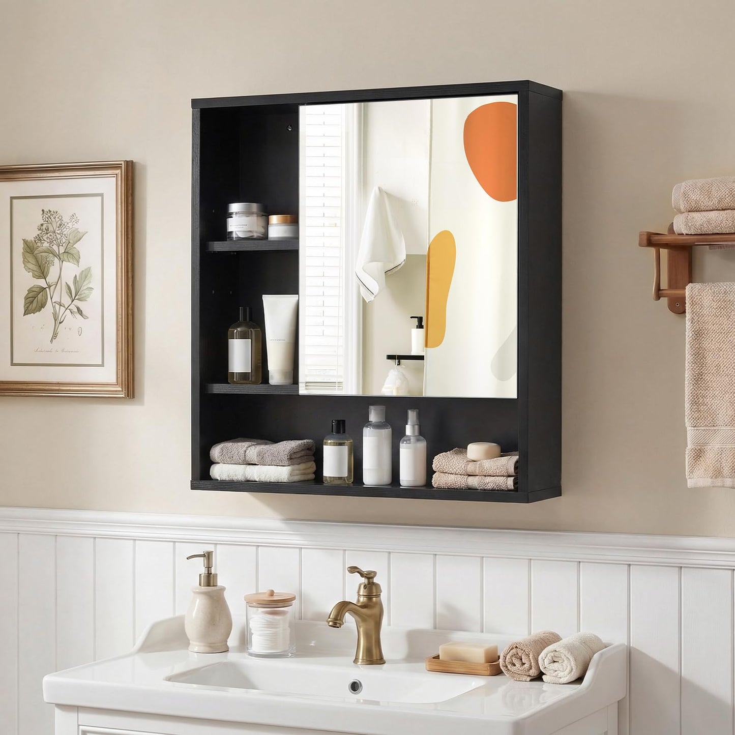 Wall Mounted Storage Organizer with Mirror for Bathroom