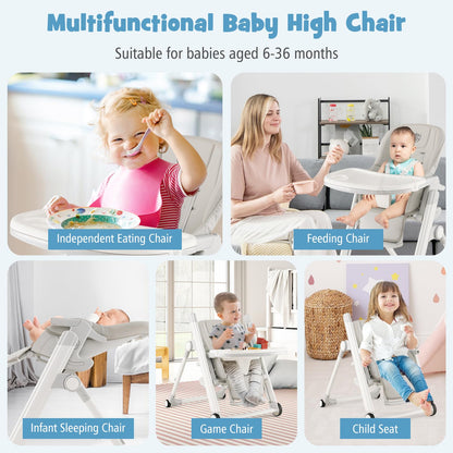 Adjustable Toddlers Reclining Highchair with Detachable Double Trays