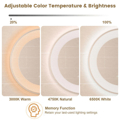 Wall-Mounted Vanity Makeup Mirror with 3-Color Dimmable Lights Touch Switch