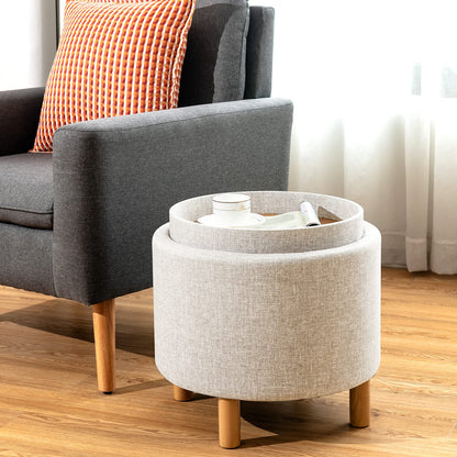 Modern Round Padded Storage Ottoman with Hidden Storage Space