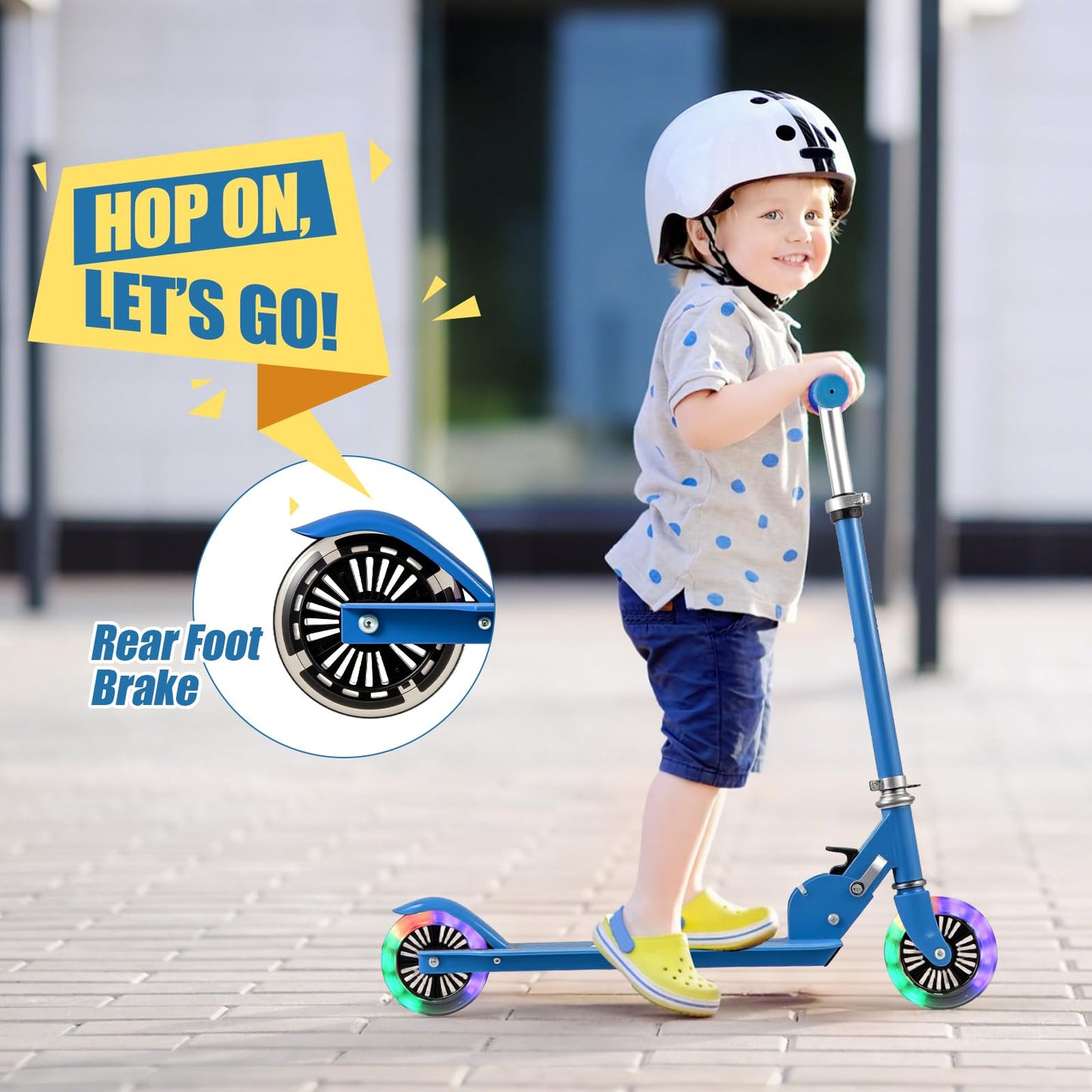 2-Wheel Foldable Kick Scooter with Light Up Wheels and Adjustable Handlebar