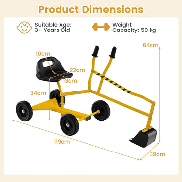 Kids Ride on Digger Children Construction Excavator with 2-Handed Controls