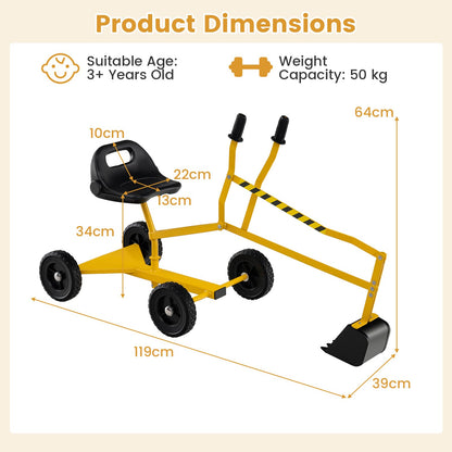 Kids Ride on Digger Children Construction Excavator with 2-Handed Controls
