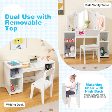 Children Dressing Table with Stool for Playroom Bedroom