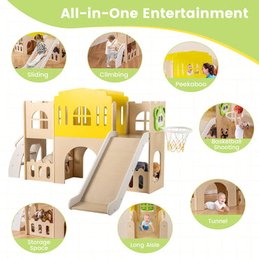 7-in-1 Toddler Slide Set with Ladder and Long Aisle Wooden Playground