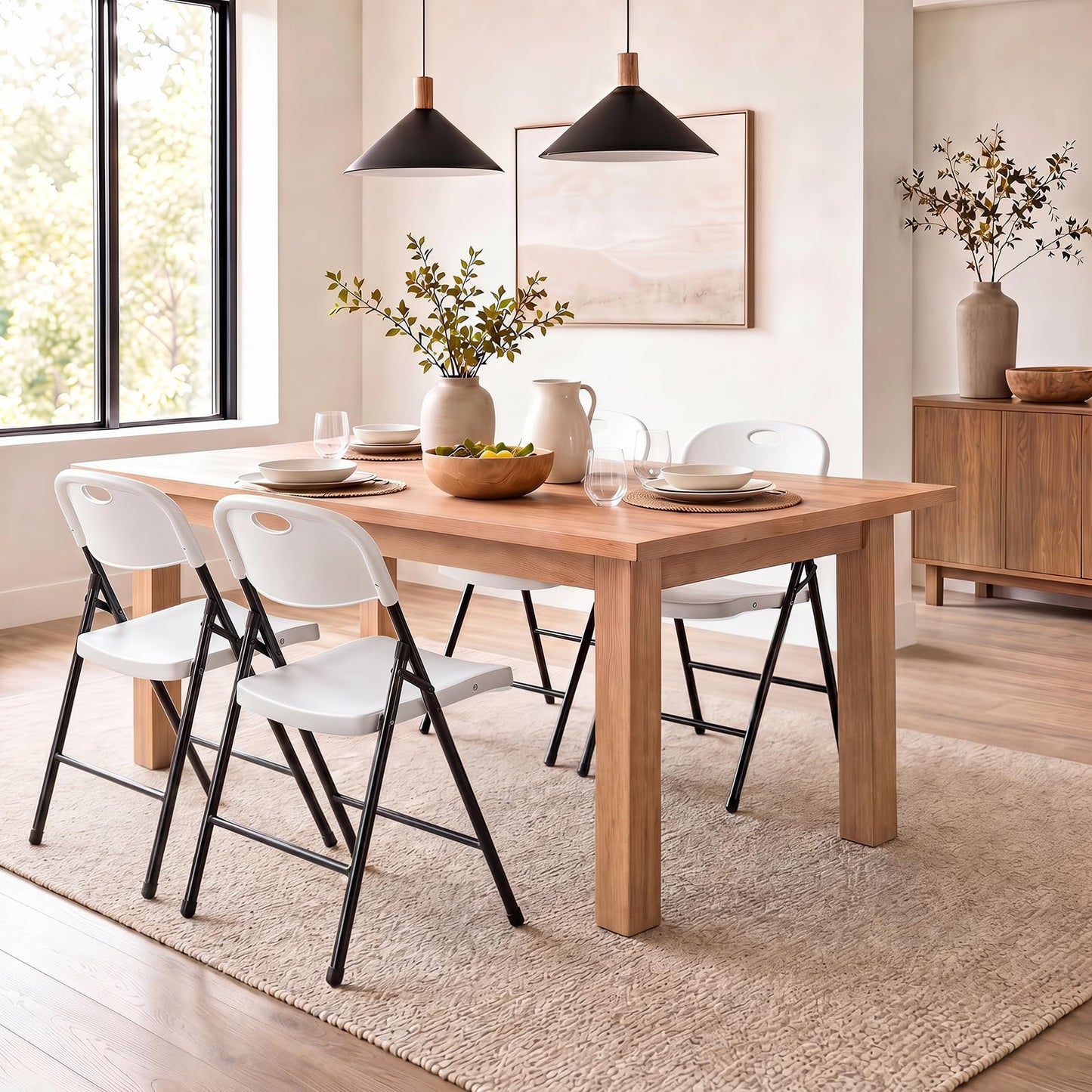 Foldable Plastic Chairs with Ergonomic Backrest and Metal Legs