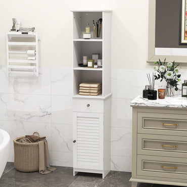 Wooden Freestanding Slim Storage Cupboard with Adjustable Shelves