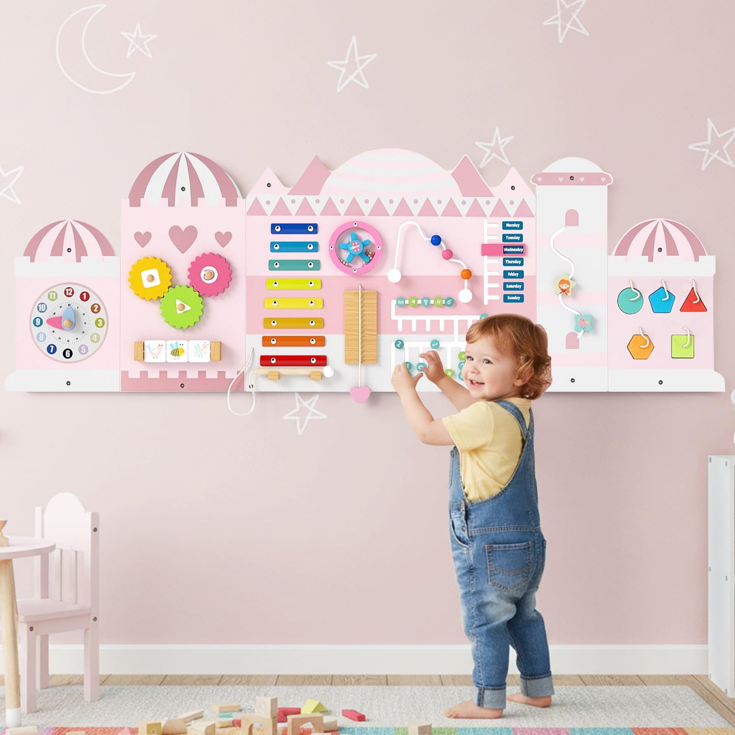 Castle Sensory Wall, 11 in 1 Activity Wall Busy Board Panels Montessori Toddler